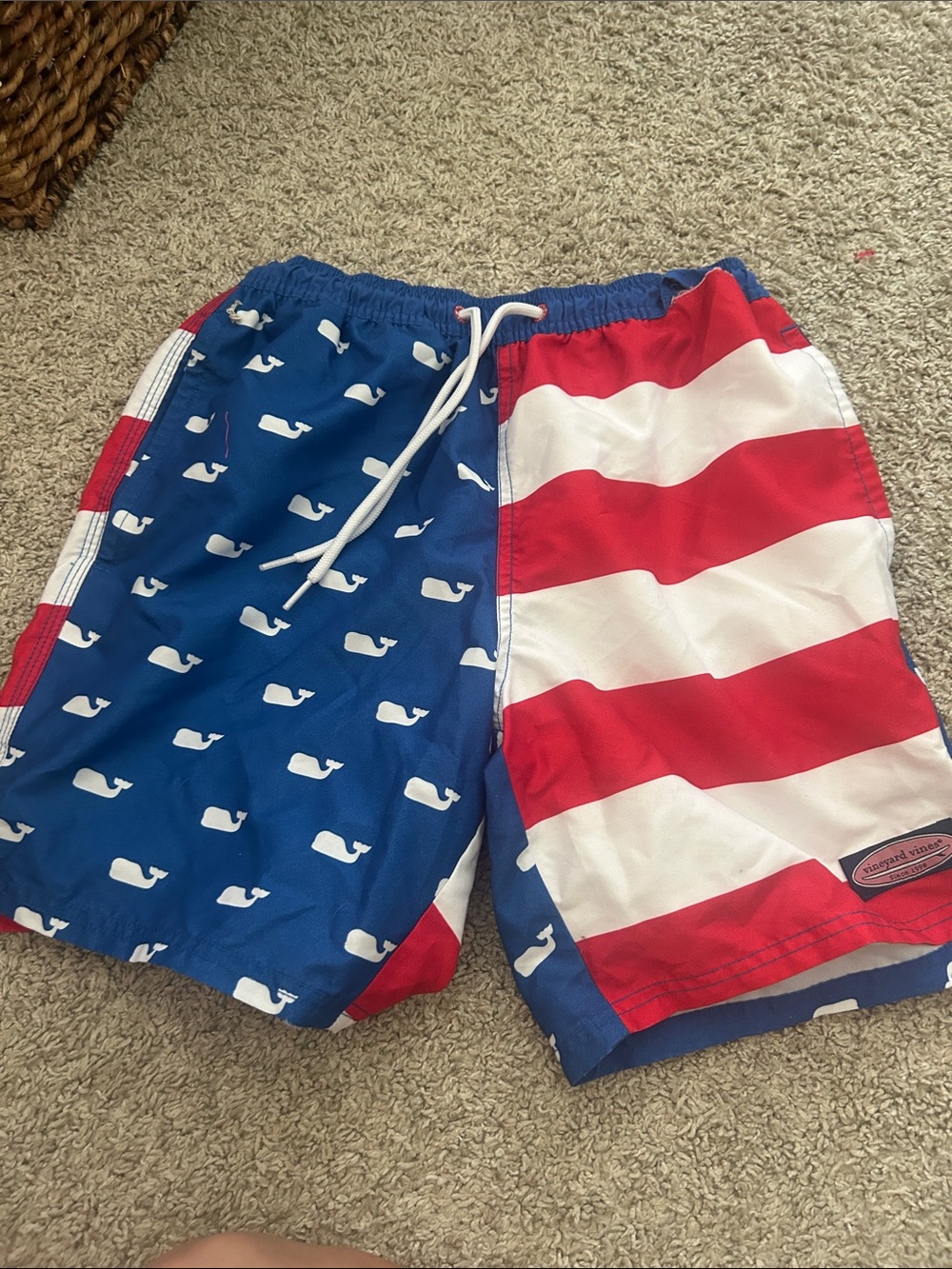 Vineyard Vines Red, White & Blue Whale Print Swim Shorts